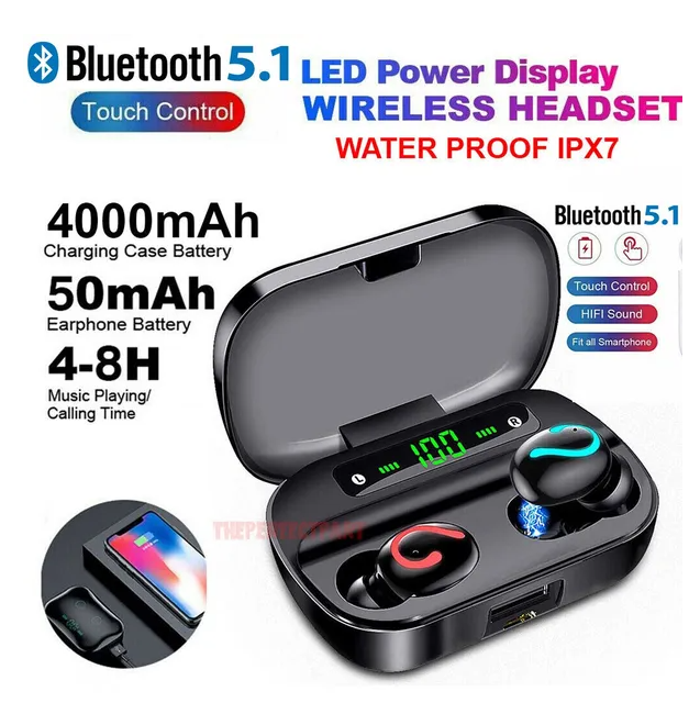 Mini Wireless Earbuds, Bluetooth 5.1 TWS with Charging Case, IPX7 Waterproof