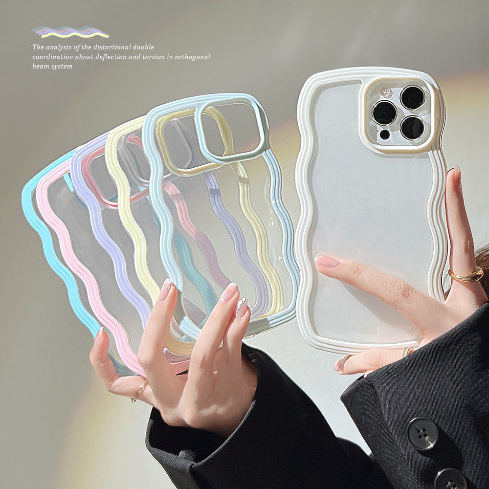 Wave Border Mobile Phone Case Solid Color Simple Candy