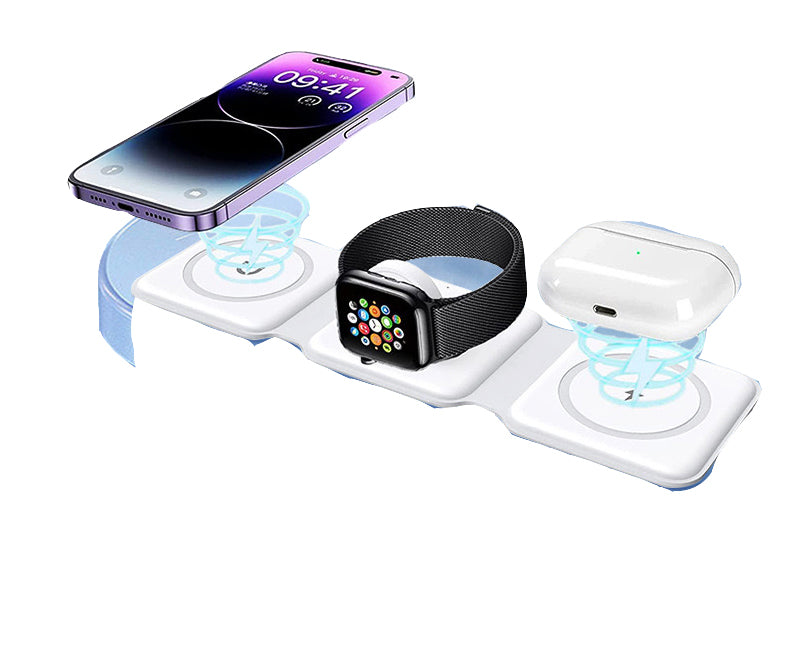 Magnetic Foldable 3-in-1 Wireless Charging Station for iPhone, Apple Watch & AirPods