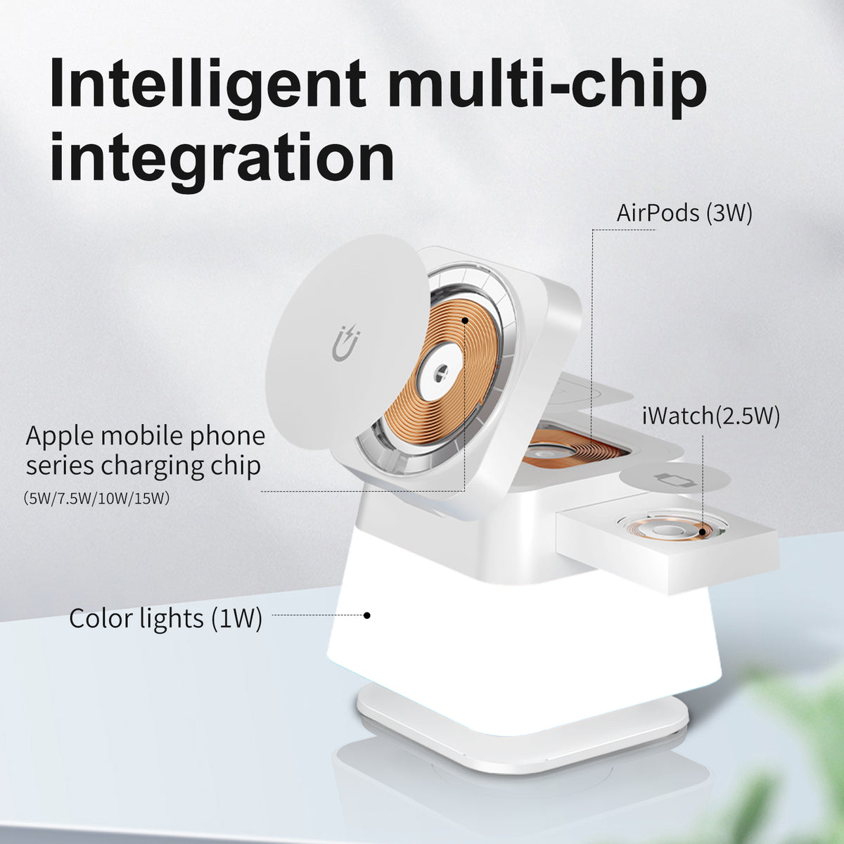 4 in 1 Rotatable Colorful Lighting Wireless Charger Stand for Phone