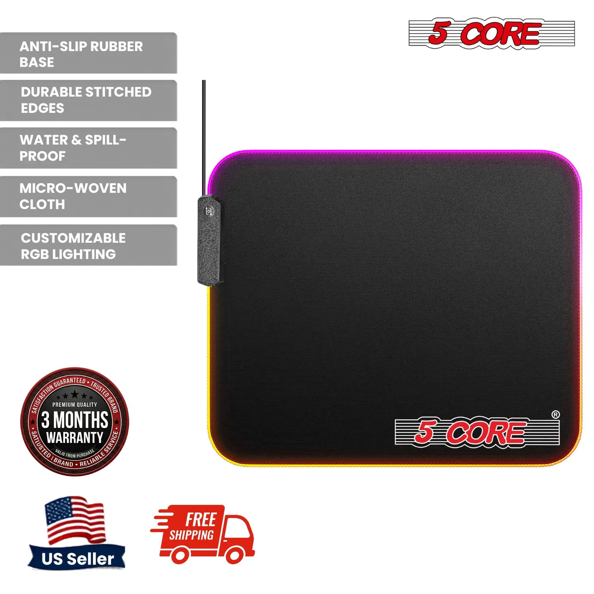 RGB Gaming Mouse Pad, 12 Light Modes (11.8 x 9.8 in)