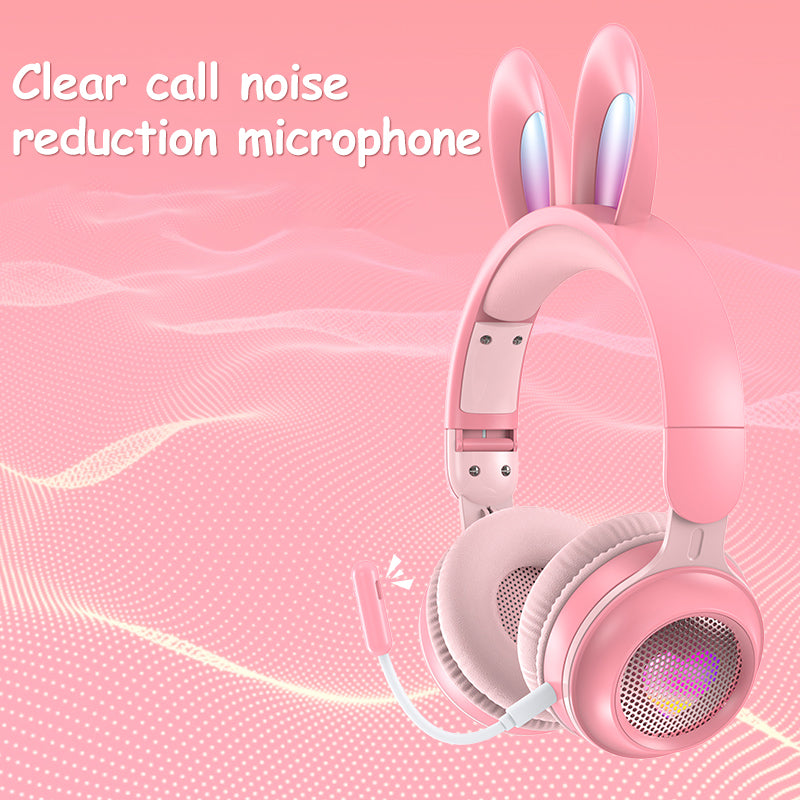 Rabbit Ear Headphones Wireless Luminous Extendable Wheat