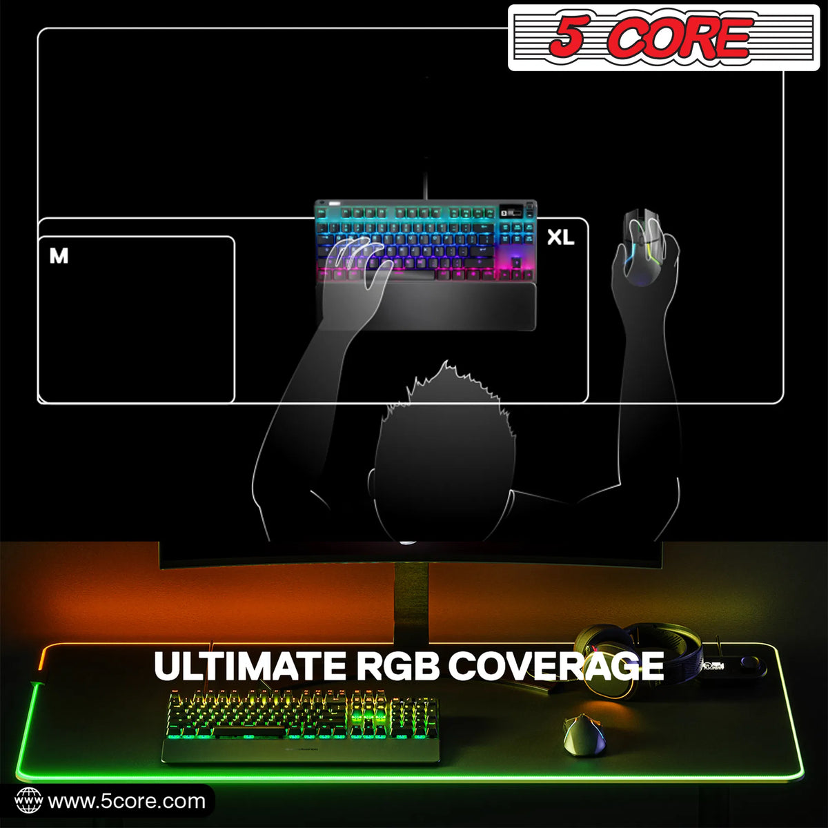 RGB Gaming Mouse Pad, 12 Light Modes (11.8 x 9.8 in)